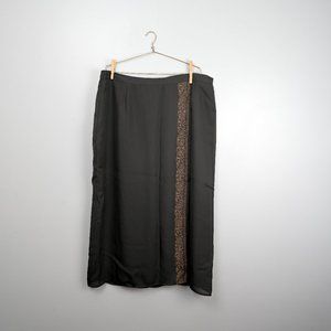 Vintage Hillard & Hanson Olive Green & Gold Faux Wrap Midi Skirt - Size 2X